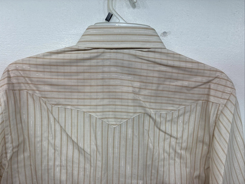 New Women’s White Horse Tan Stripe Long Sleeve Pearl Snap Medium YY-121