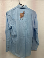 New Men’s ELY Wildlife Blue Horse Design Long Sleeve Pearl Snap Small AA-8