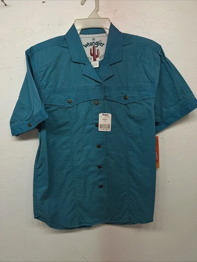 New Women’s Blue Wrangler Short Sleeve Denim Button Up Shirt #76670 M 3C-44