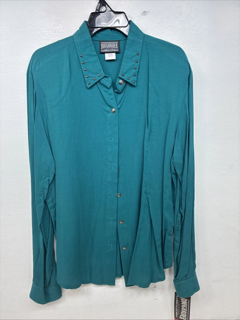 New Women’s Roughrider Blue Long Sleeve Button Up Size Large TT-133