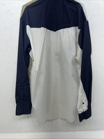 New Men’s Cowboy Threads Navy White Tan Button Up Long Sleeve Shirt Medium I-38