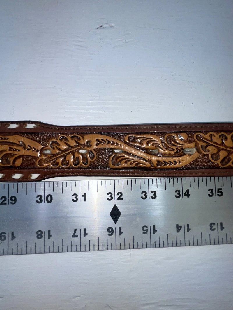 New Blue Genuine Leather Longhorn Tooled 32” Belt #82829 JJ-39