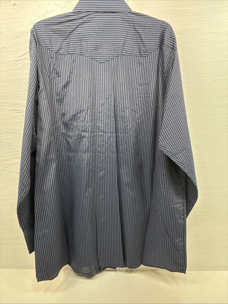 New Men’s White Horse Navy Blue Stripe Long Sleeve Pearl Snap 2XL F-96