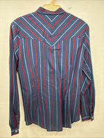 New Women’s H Bar C Blue Stripe Long Sleeve Pearl Snap Size 34 YY-78