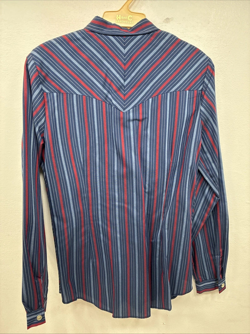 New Women’s H Bar C Blue Stripe Long Sleeve Pearl Snap Size 34 YY-78