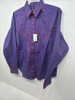 New Women’s White Horse Purple Long Sleeve Pearl Snap Medium KK-33