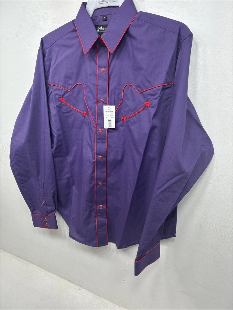 New Women’s White Horse Purple Long Sleeve Pearl Snap Medium KK-33
