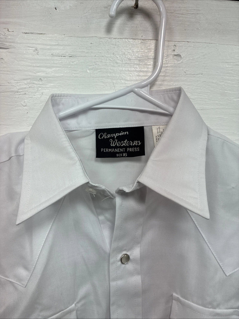 New Boys Champion Western White Long Sleeve Pearl Snap Size 16 CC-77