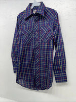 New Men’s Lee Blue Long Sleeve Pearl Snap 14.5 X 33 Small A-188