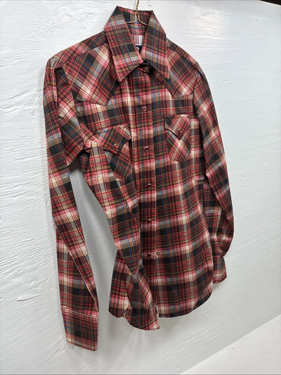 New Men’s Panhandle Slim Red Plaid Long Sleeve Pearl Snap XS J-67