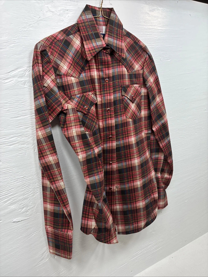 New Men’s Panhandle Slim Red Plaid Long Sleeve Pearl Snap XS J-67