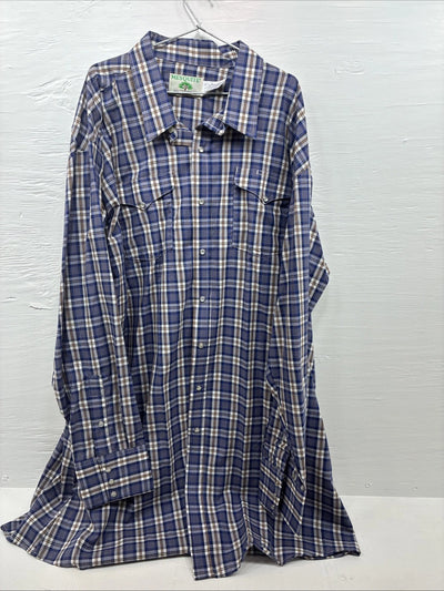 New Men’s Mesquite Blue Flannel Long Sleeve Peal Snap 3XL E-57