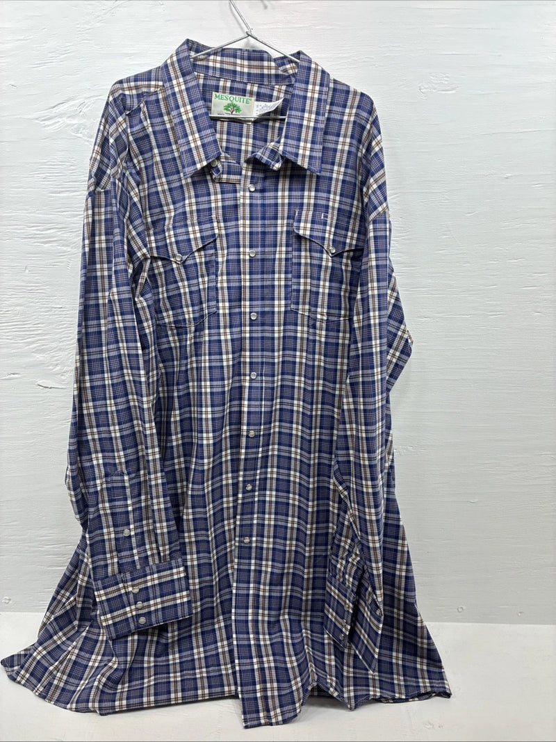 New Men’s Mesquite Blue Flannel Long Sleeve Peal Snap 3XL E-57