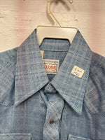 New Men’s Karman Blue Designed Short Sleeve Pearl Snap 14.5 Small V-9