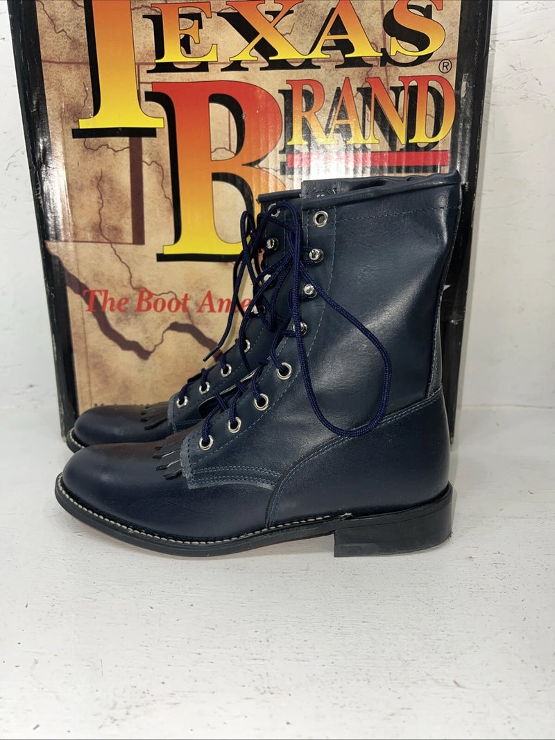 New Women’s Navy Blue Lace Up Texas Brand Cowboy Boots. 4445 5.5 5 1/2 M. 20-55