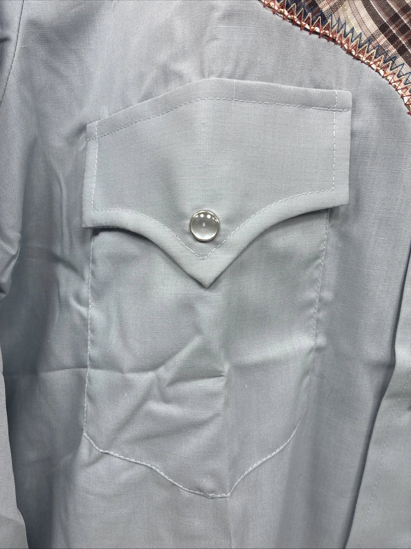New Men’s Champion Western Gray Designed Long Sleeve Pearl Snap 15.5 Medium X-4