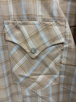 New Men’s ELY Cattleman Tan Plaid Short Sleeve Pearl Snap XL R-62