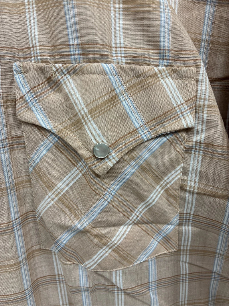 New Men’s ELY Cattleman Tan Plaid Short Sleeve Pearl Snap XL R-62