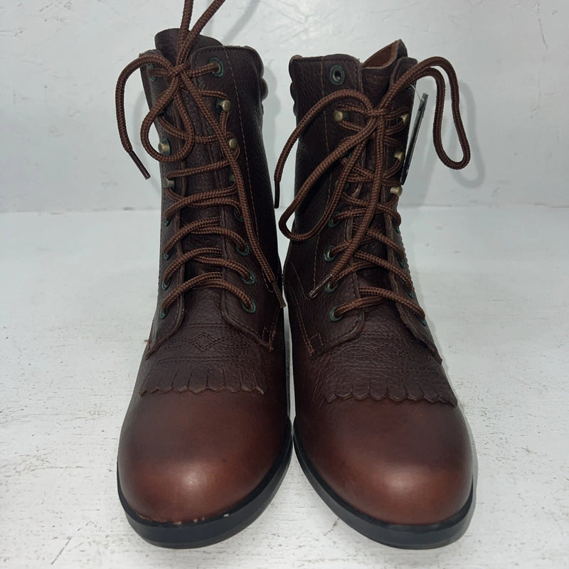 New Women’s Brown Lace Up Acme Cowboy Boots. 852 6 M. 19-93