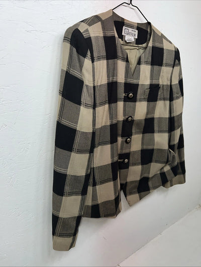 New Women’s Atrium Tan Plaid Jacket 14w H-608