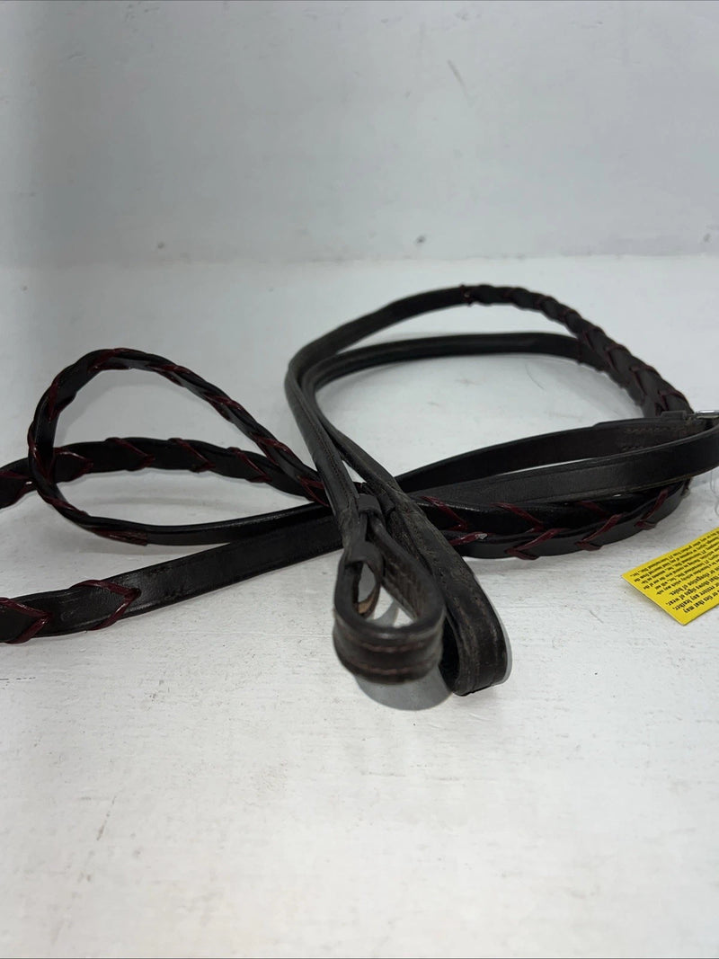 New Silver Fox Brown Genuine Leather Red Braided English 60” Reins #20-8578 Y-22