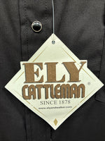 New Men’s ELY Cattleman Black Simple Long Sleeve Pearl Snap 17 XL O-44