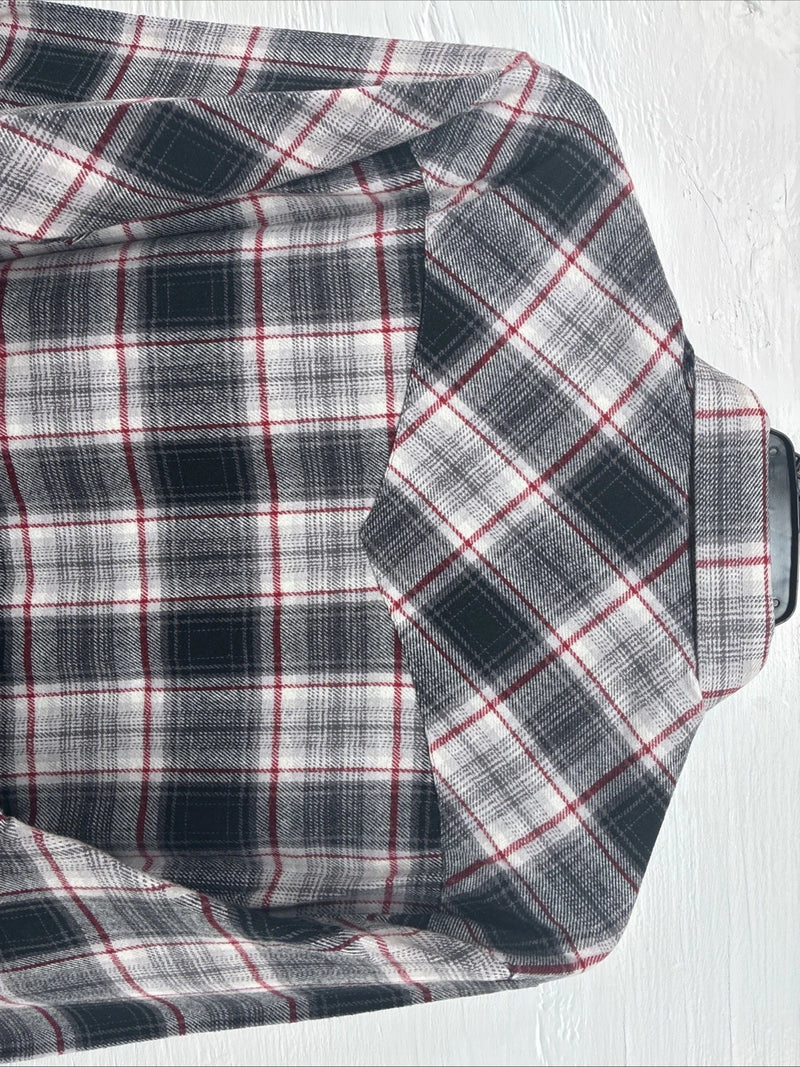 New Men’s ELY Cattleman Black Red Plaid Long Sleeve Pearl Snap Large V-71
