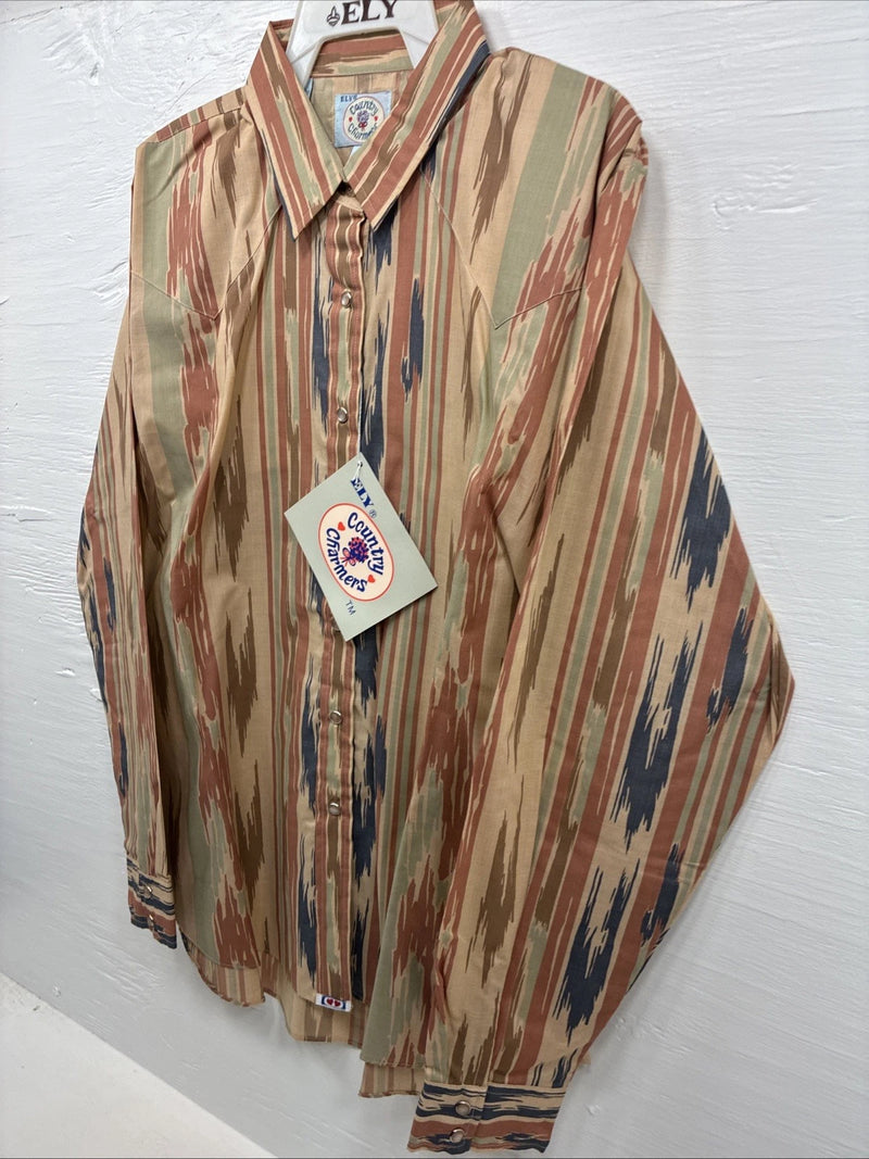 New Men’s Country Charmers Multicolor Camo Print Long Sleeve Pearl Snap XL M-93