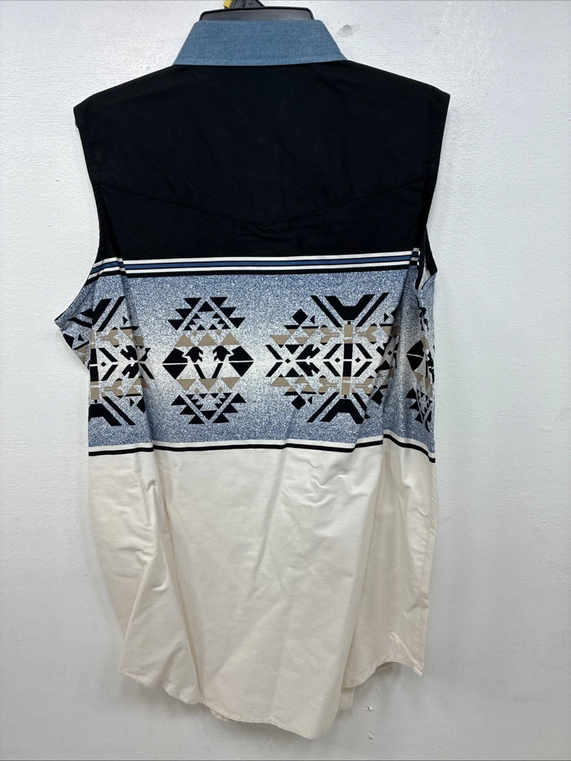 New Women’s Cumberland Blue Designed Sleeveless Pearl Snap Large MM-129