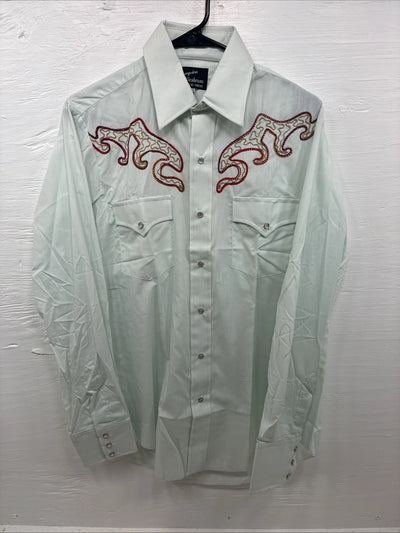 New Men’s Champion Western Mint Green Long Sleeve Pearl Snap 15 Medium K-89