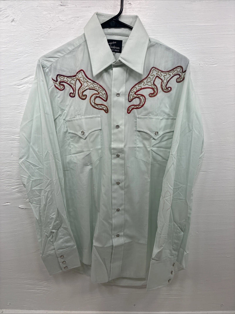 New Men’s Champion Western Mint Green Long Sleeve Pearl Snap 15 Medium K-89