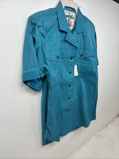 New Women’s Wrangler Blue Short Sleeve Pearl Snap Size Medium YY-50