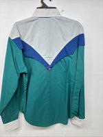 New Women’s H Bar C Green White Design Long Sleeve Pearl Snap Size 36 YY-82