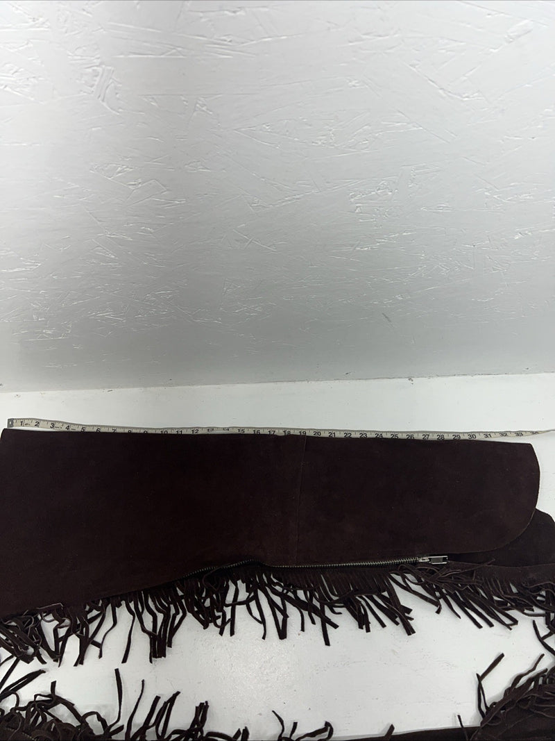 NOS Brown Show Chaps With Fringe Large Adjustable Waist 45” I-62