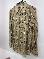 New Men’s ELY Plains Tan Black Floral Long Sleeve Pearl Snap 15.5 Large LL-91
