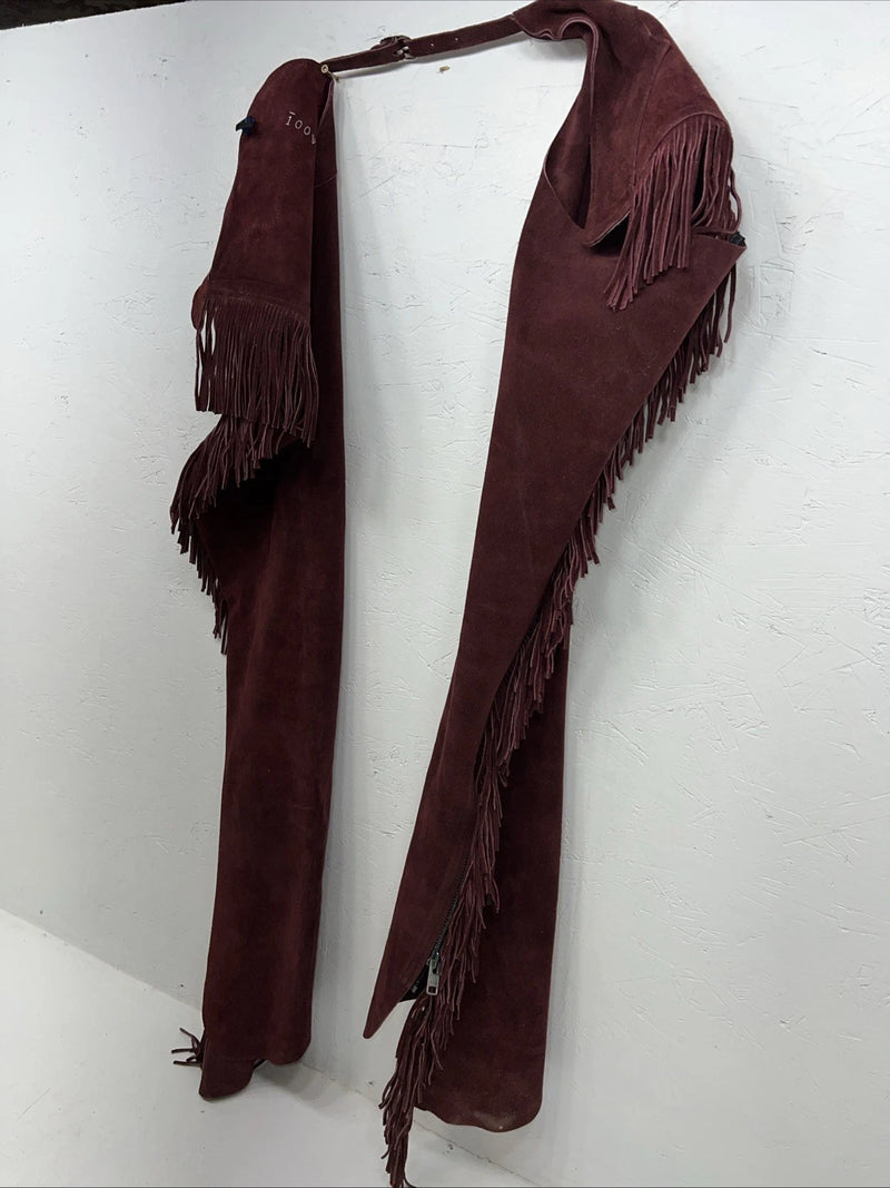 New Burgundy Congress Leather Show Chaps Adjustable Waist 31” N-23