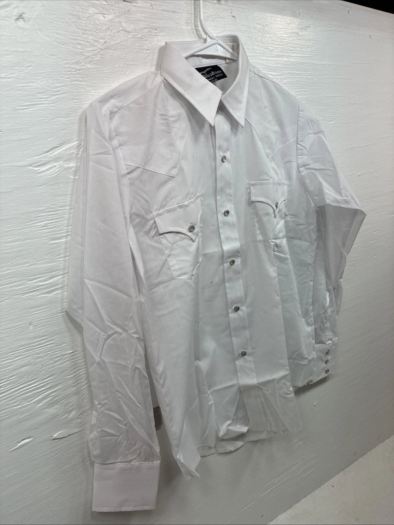 New Boys Champion Western White Long Sleeve Pearl Snap Size 16 AA-54