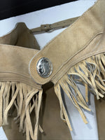 NOS Tan Show Chaps With Fringe Adjustable Waist 42” L-48