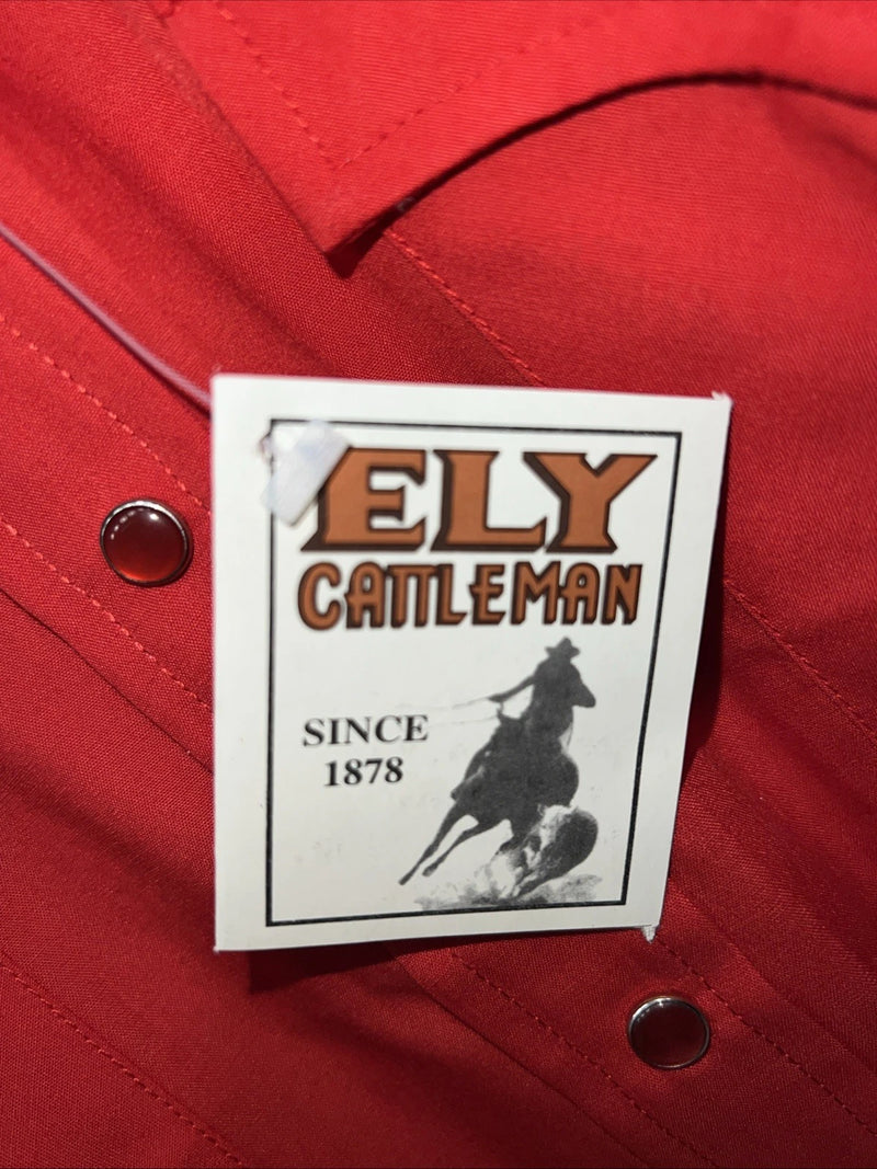 New Mens Red Pearl Snap ELY cattleman Short Sleeve Shirt 17 XL I-44