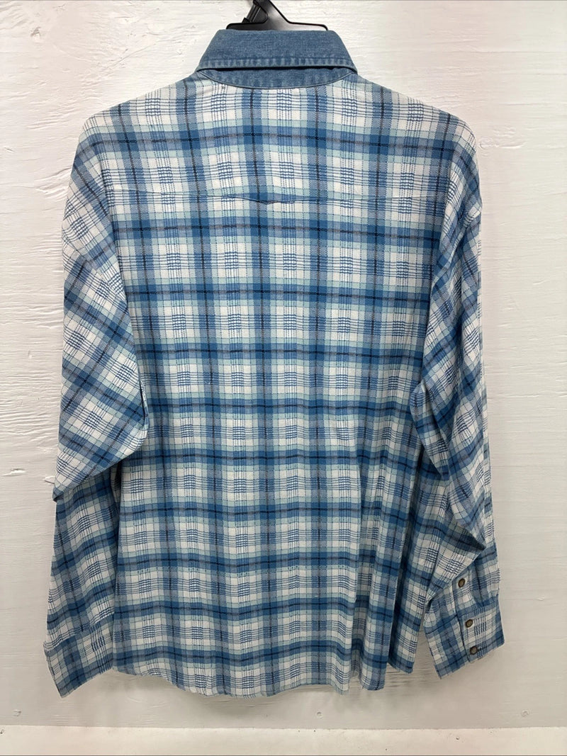 New Men’s Panhandle Slim Blue Plaid Long Sleeve Button Up Large AA-30