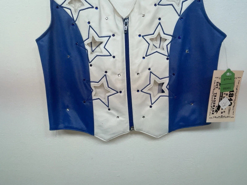 New Kids Blue White And Stars 1849 Cut Off Zip Up Vest S #77872 3B-66