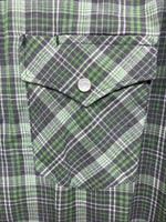 New Kids White Horse Green Plaid Long Sleeve Pearl Snap XL DD-59 