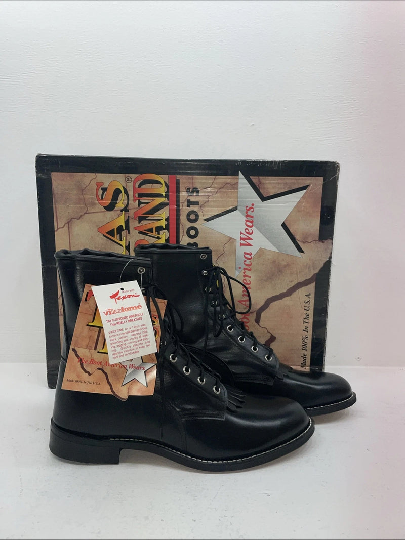 New Men’s Black Lace Up Texas Brand Cowboy Boots. 8850 10.5 10 1/2 D. 6-34