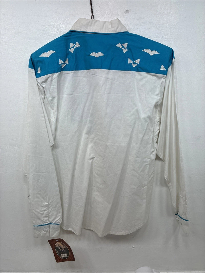 New Women’s Mine & Bills White Blue Long Sleeve Button Up Medium MM-112