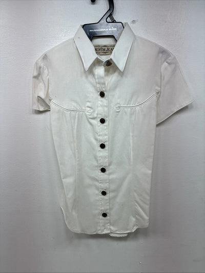 New Women’s Denũm Jeans White Short Sleeve Pearl Snap Shirt Small MM-72