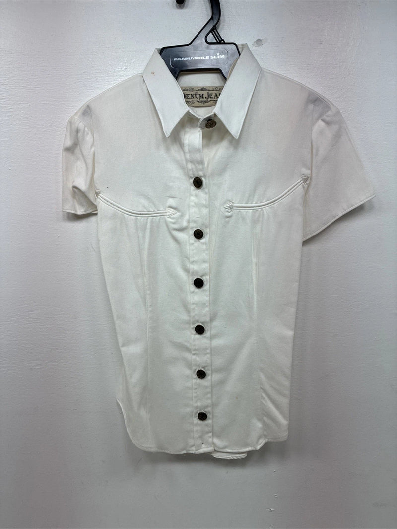 New Women’s Denũm Jeans White Short Sleeve Pearl Snap Shirt Small MM-72