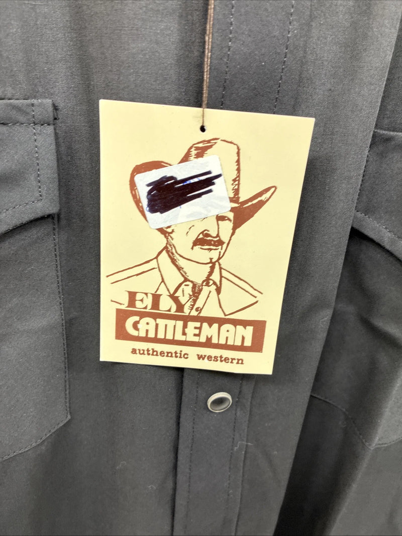 New Men’s ELY Cattleman Black Western Short Sleeve Pearl Snap 18.5 2XL E-48
