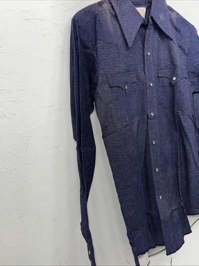 New Men’s Denim Karman Pearl Snap Long Sleeve Shirt 14.5x33 Small P-23