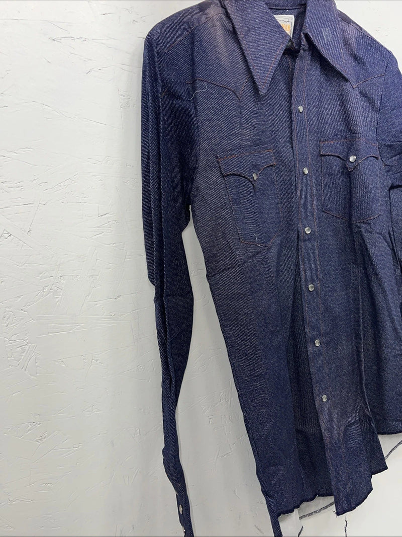 New Men’s Denim Karman Pearl Snap Long Sleeve Shirt 14.5x33 Small P-23