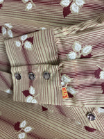 New Men’s ELY Plains Tan Red Floral Long Sleeve Pearl Snap 15.5 Medium X-109